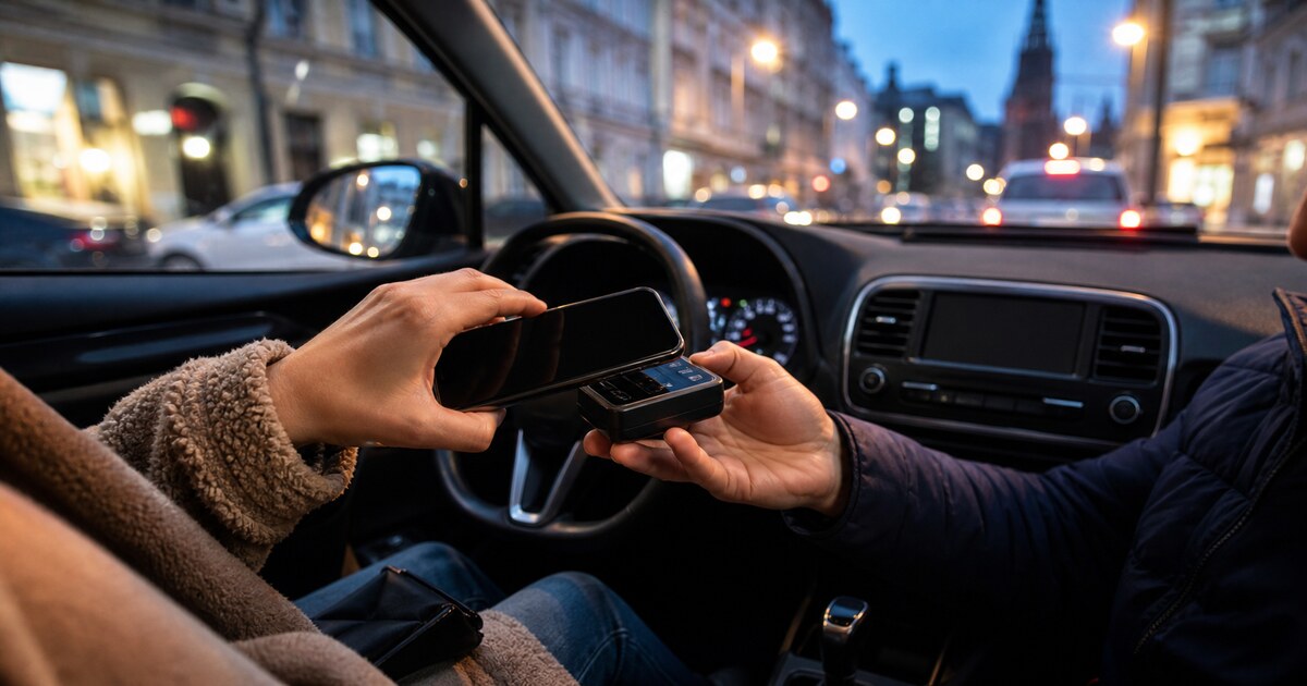Cestujúci platí za jazdu taxíkom bezhotovostne pomocou mobilného telefónu