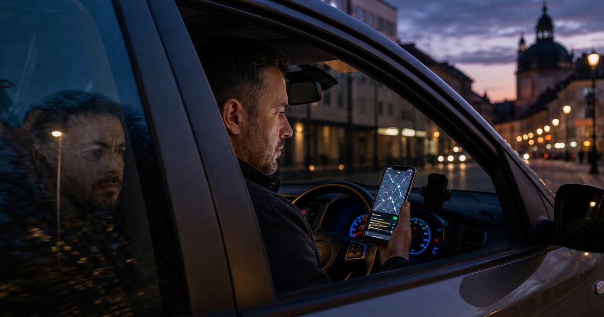 Vodič taxislužby sleduje pracovnú aplikáciu riadenú algoritmom