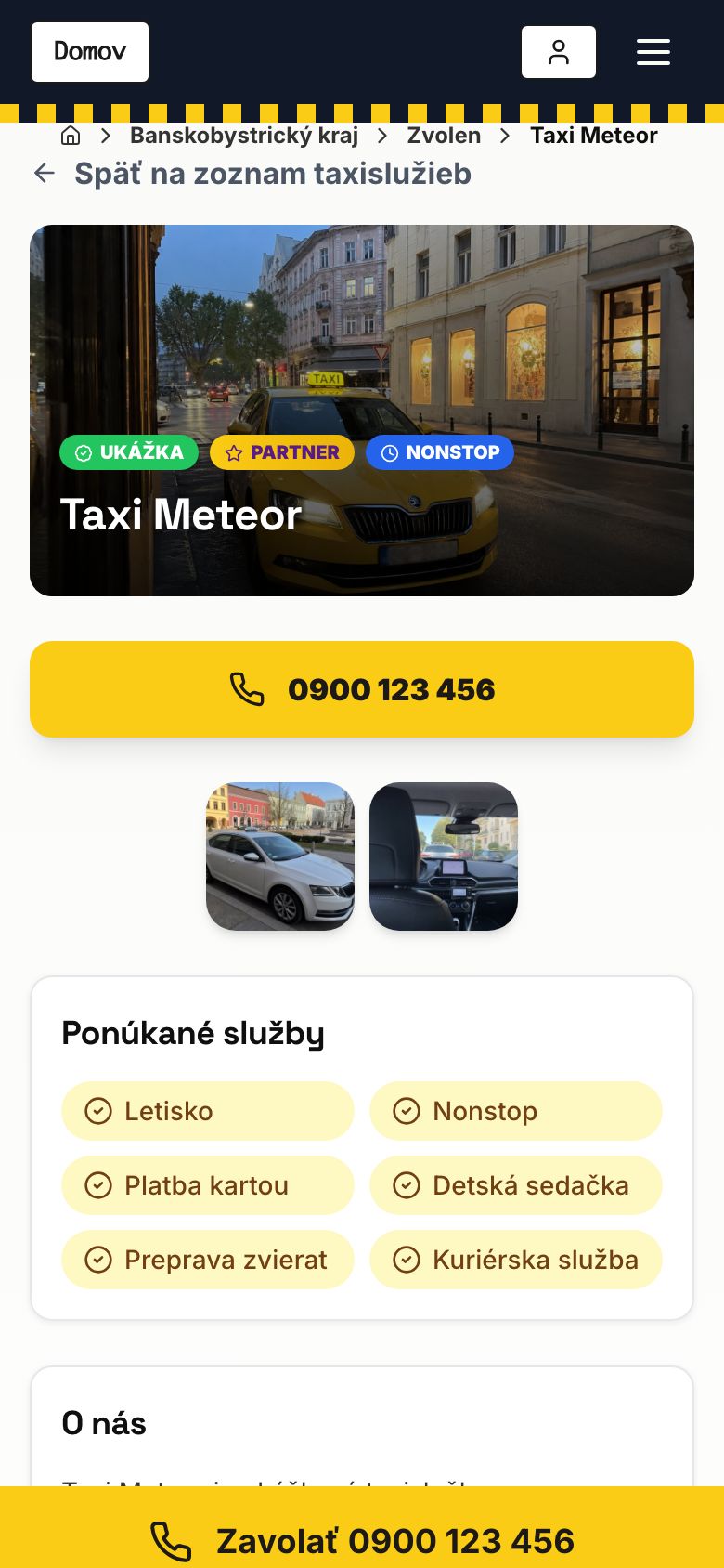 Ukážka partnerskej stránky Taxi Meteor